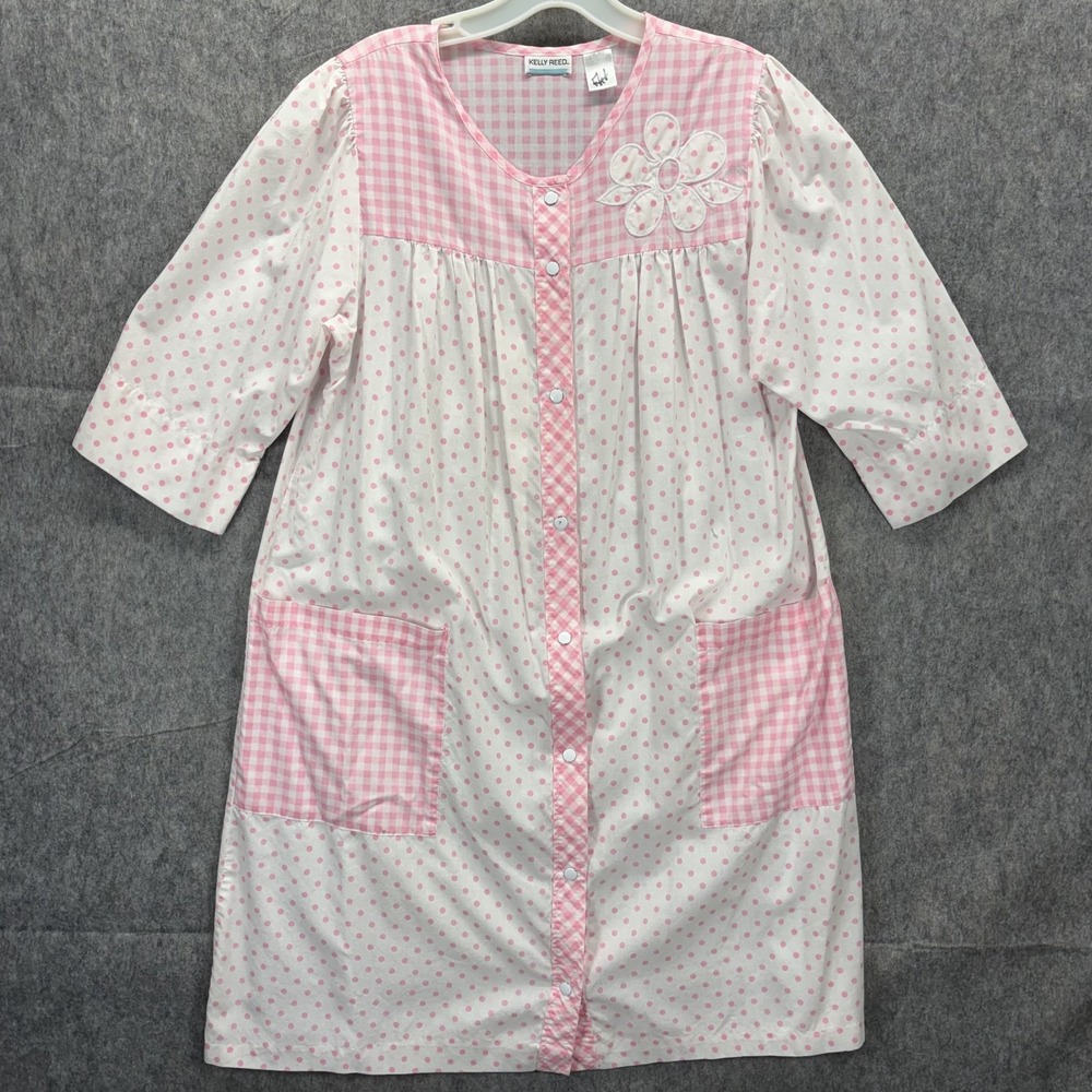 Vintage Kelly Reed Shirt Shift Dress GIngham Plaid Polka Dot Pink Floral 70s
